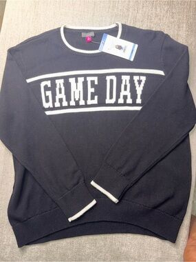 Vince Camuto Game Day Black White Varsity Sweater Women’s L NWT